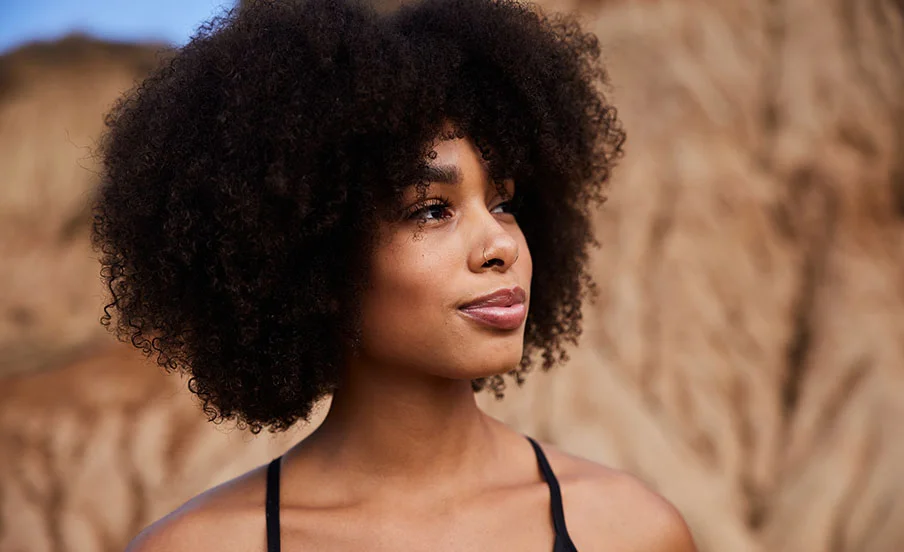 Woman with afro and well defined face